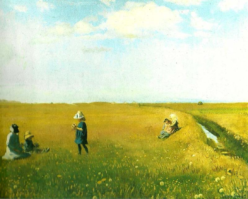 Michael Ancher born og unge piger plukker blomster pa mark nord for skagen Spain oil painting art